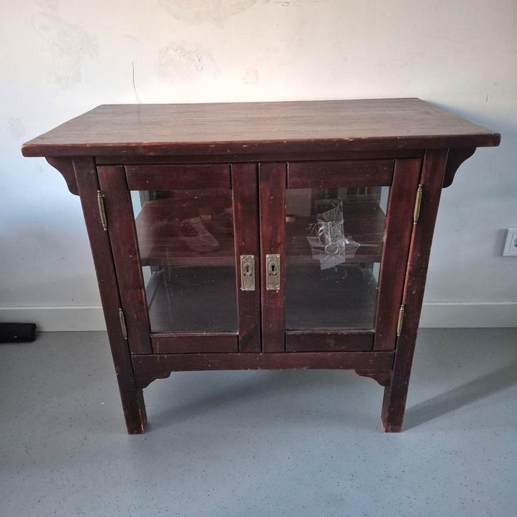 Theekastje met Glasdeuren, Huis en Inrichting, Kasten | Vitrinekasten, Gebruikt, 100 tot 150 cm, 50 tot 100 cm, 25 tot 50 cm, Met deur(en)