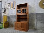 Mid Century Teak Wandmeubel | Vintage Hoog Highboard Kast 2, Glas, Ophalen of Verzenden, Minder dan 150 cm, 150 tot 200 cm
