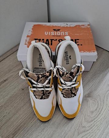 Bulky sneakers Vision 41 wit okergeel mosterdgeel slangenpr beschikbaar voor biedingen