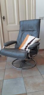 Kebe Deens design seventies relax fauteuil draaistoel leer, Huis en Inrichting, Fauteuils, Minder dan 75 cm, Gebruikt, Leer, 50 tot 75 cm