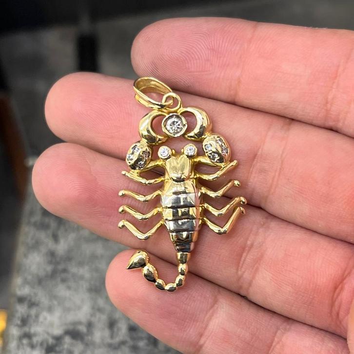 14 karaat gouden hanger schorpioen massief, Sieraden, Tassen en Uiterlijk, Kettinghangers, Zo goed als nieuw, Zilver, Goud, Kruis of Symbool