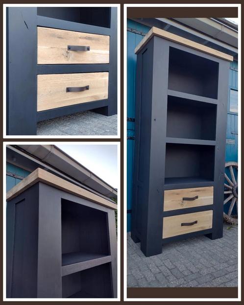Stoere mat zwart kast gezandstraald Frans eiken, Huis en Inrichting, Kasten | Ladekasten, Nieuw, 200 cm of meer, 50 tot 100 cm