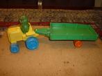 Soft rubber Toy Tractor Blauw Geel en aanhanger Groen Rood, Ophalen of Verzenden, Gebruikt