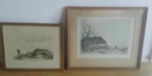 2 x etsen Dirk Baksteen gesigneerd kempense hoeve kapelletje, Antiek en Kunst, Kunst | Etsen en Gravures, Ophalen