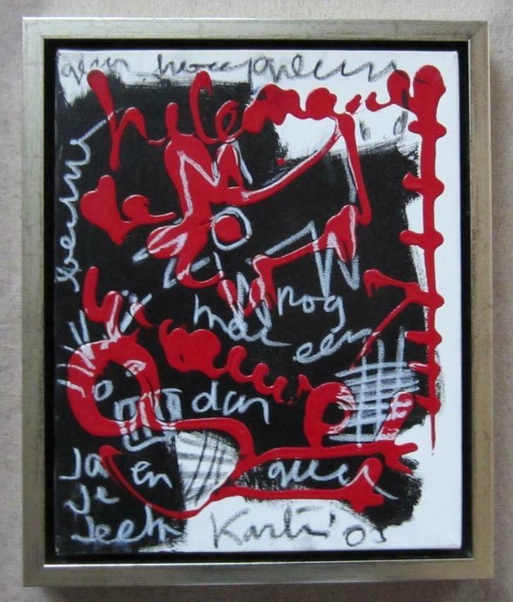 compositie ==Jacob Kanbier 1949-2020==in zilveren baklijst, Antiek en Kunst, Kunst | Schilderijen | Abstract, Ophalen of Verzenden