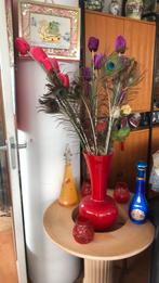 Vaas met bloemen en pauw veren, Ophalen, Minder dan 50 cm, Rood, Glas