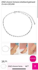 ZINZI zilveren fantasie enkelband gedraaid 23+4cm, Ophalen of Verzenden, Zo goed als nieuw, Zilver