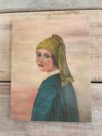 Naief schilderij op paneel. Variatie op Meisje met de Parel., Ophalen