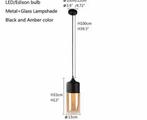 Hanglamp E27 Zwart AMBER geel Hang-lamp Glas 30CM lang Nieuw, 50 tot 75 cm, Nieuw, Ophalen of Verzenden, H
