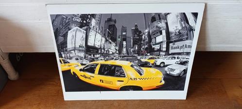 poster op triplex plaat NYC TAXI grijs geel 46,5 x 36,5 cm, Huis en Inrichting, Woonaccessoires | Schilderijen, Tekeningen en Foto's