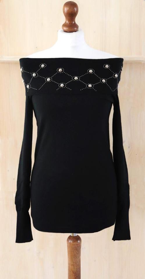 Carmen-trui versiering van 3D roosjes, zwart maat S/M  nieuw, Kleding | Dames, Truien en Vesten, Nieuw, Maat 38/40 (M), Zwart