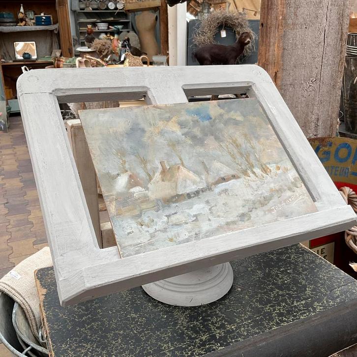 Boekenstandaard en winterlandschip schilderij *floor epe*, Antiek en Kunst, Curiosa en Brocante, Ophalen of Verzenden