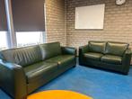 Groene leren banken set, 125 cm of meer, Luxe, Leer, Ophalen of Verzenden