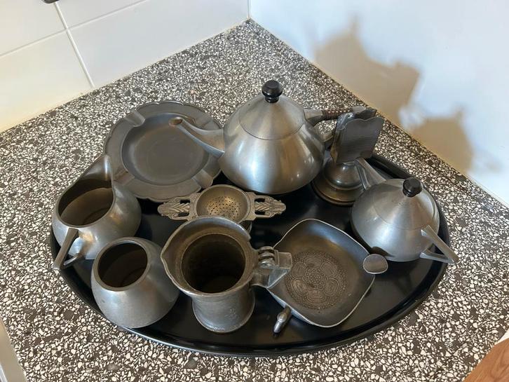 Antiek Tinnen Servies Set, Antiek en Kunst, Antiek | Tin, Ophalen of Verzenden