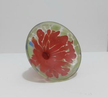 Vintage Glazen Schaaltje op Voetstuk Spatterglas. beschikbaar voor biedingen