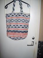 Strandtas geweven rose/blauw//wit stof met binnen voerring, Ophalen of Verzenden, Gebruikt, Roze, Overige merken