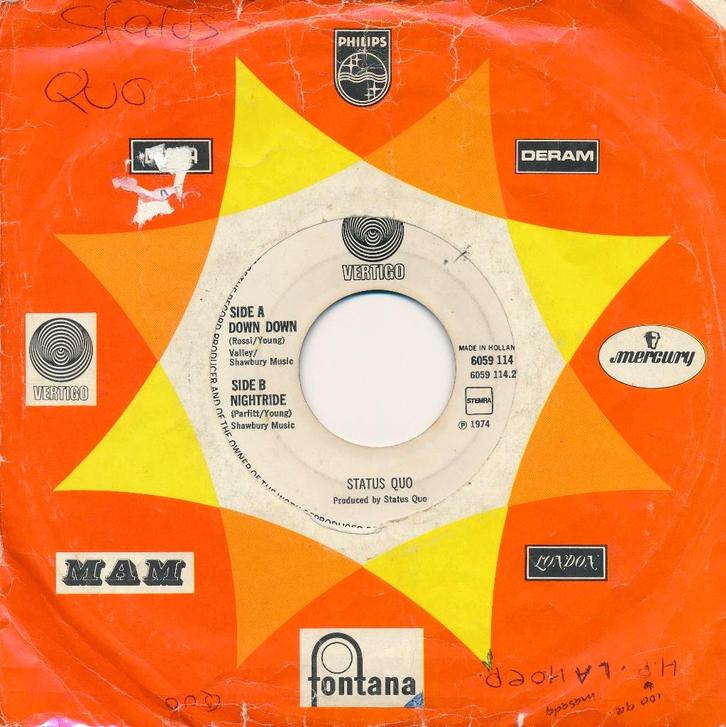 626 Status Quo - Down down (1974), Cd's en Dvd's, Vinyl Singles, Gebruikt, Single, Pop, 7 inch, Ophalen of Verzenden
