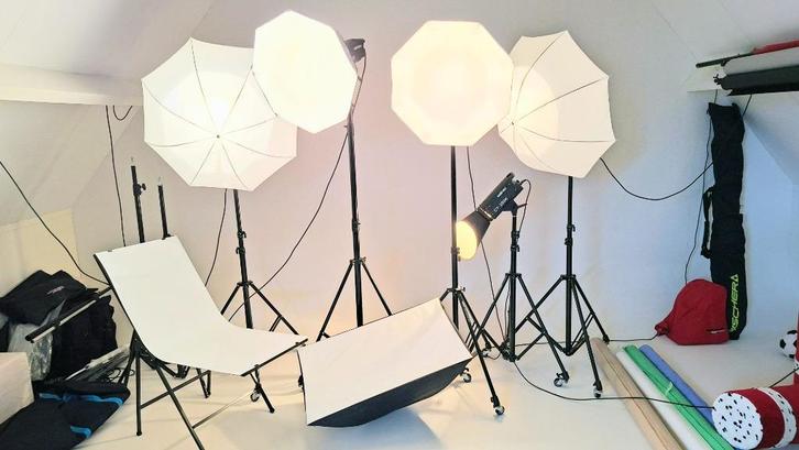 Complete Walimex fotostudio inrichting, Audio, Tv en Foto, Fotografie | Fotostudio en Toebehoren, Gebruikt, Complete fotostudio