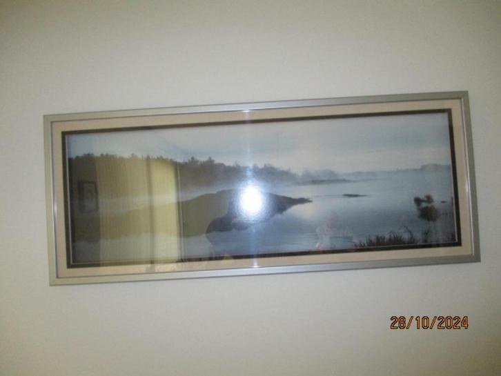 Grote moderne landschap schilderij achter glas, Huis en Inrichting, Woonaccessoires | Schilderijen, Tekeningen en Foto's, Gebruikt