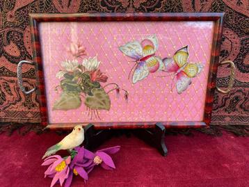 Antiek dienblad, brocante dienblaadje vlinders Art deco 1920 beschikbaar voor biedingen