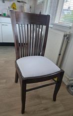 4 Teakhouten Koloniale eetkamerstoelen, zit van wit textiel, Huis en Inrichting, Ophalen, Bruin, Koloniale style, Zo goed als nieuw