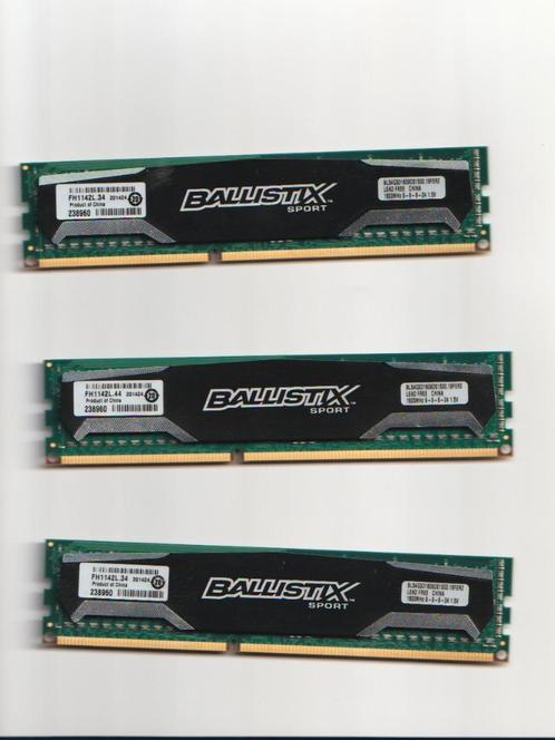 3x 8GB Crucial Ballistix Sport DDR3 geheugenmodules, Computers en Software, RAM geheugen, Gebruikt, Desktop, 8 GB, DDR3, Ophalen
