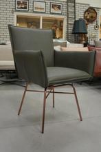 3 luxe eetkamerstoel Sanne Jess Design leer olijfgroen koper, Huis en Inrichting, Stoelen, Ophalen, Zo goed als nieuw, Metaal