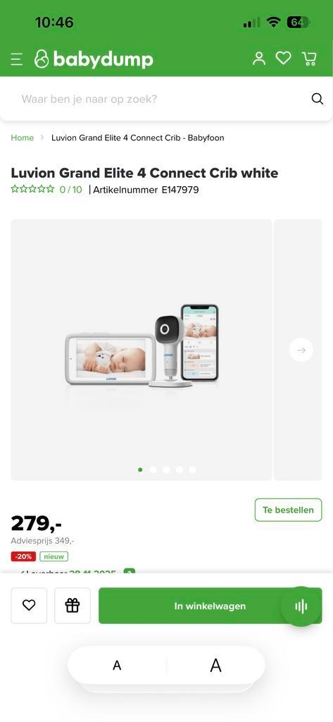 Luvion Grand Elite 4 Connect Crib Babyfoon - Zo Goed Als Nie, Kinderen en Baby's, Babyfoons, Zo goed als nieuw, 250 meter of meer