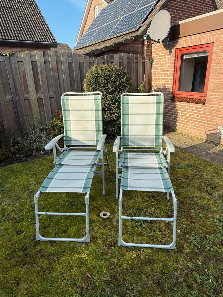 2 Tuinstoelen van Dukdalf met voetsteun - Aluminium, Tuin en Terras, Tuinstoelen, Zo goed als nieuw, Aluminium, Inklapbaar, Ophalen