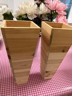 2 hoge houten vazen - ter decoratie, Tuin en Terras, Bloembakken en Plantenbakken, Ophalen of Verzenden, Zo goed als nieuw, Rond