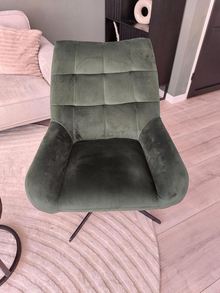 Groene fauteuil met armleuningen, Huis en Inrichting, Fauteuils, Zo goed als nieuw, Metaal, Stof, Ophalen of Verzenden