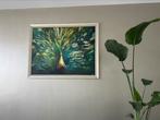 Schilderij groot acrylverf groen met gele pauw, Ophalen