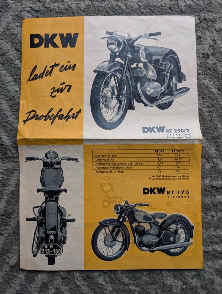 DKW Folder RT125, RT175, RT200, RT250, RT250/1, RT250/2, Boeken, Auto's | Folders en Tijdschriften, Gelezen, Overige merken, Ophalen of Verzenden