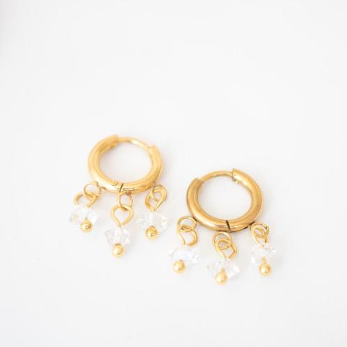 Oorbellen met herkimer diamant, Sieraden, Tassen en Uiterlijk, Oorbellen, Nieuw, Hangers, Overige materialen, Goud, Met edelsteen
