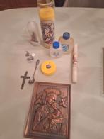 Lourdes kaars,water,munten,lepeltje,kruisje en Maria bordje., Verzamelen, Religie, Ophalen of Verzenden
