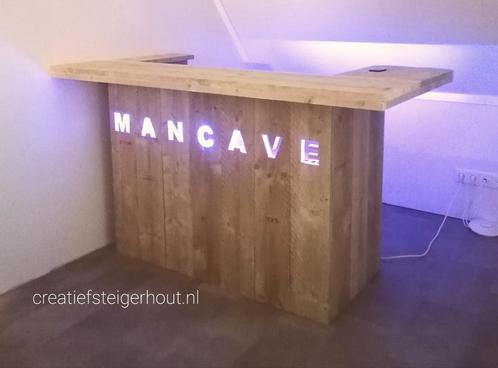 Steigerhouten bar letters MANCAVE thuisbar balie koelkast, Huis en Inrichting, Barren, Nieuw, Ophalen of Verzenden