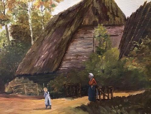 boerderij in olieverf afmetingen 80 x 60 cm. Incl. Lijst, Antiek en Kunst, Kunst | Schilderijen | Klassiek, Ophalen of Verzenden