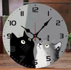 Ronde wandklok van hout analoge zwart en witte katten (25cm), Huis en Inrichting, Ophalen of Verzenden, Nieuw, Wandklok