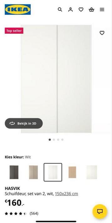 Ikea Pax Hasvik Schuifdeuren 150x236 Wit beschikbaar voor biedingen
