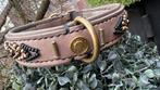 Luxe halsband taupe leer nappa voering zwart goud deco 40-47, Ophalen of Verzenden, Handgemaakt, Nieuw