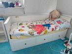 Hemnes bedbank Ikea, uitschuifbaar met opberglades, Ophalen, 90 cm, Eenpersoons, Wit