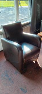 LEDEREN FAUTEUIL STOEL, Huis en Inrichting, Fauteuils, Ophalen, Gebruikt, Hout