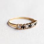 Vintage 9K goud Half Eternity ring Saffier & CZ - Maat 17, Ophalen of Verzenden, Zo goed als nieuw, 17 tot 18, Met edelsteen