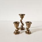 Vintage kandelaars set brons brutalist vintage messing kleur, Ophalen of Verzenden, Koper of Brons