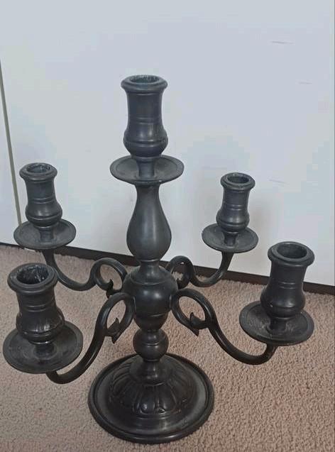 Oude tinnen kandelaar voor 5 kaarsen, Antiek en Kunst, Antiek | Kandelaars, Overige materialen, Verzenden