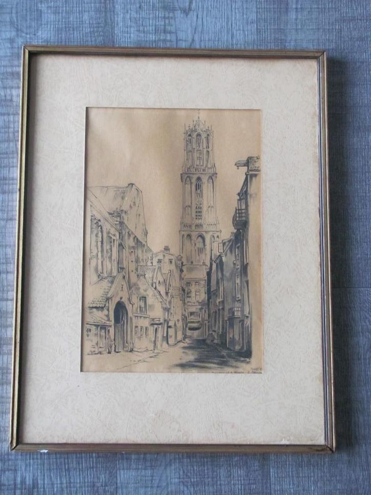 Utrecht Buurkerk - tekening C. Cramer, Antiek en Kunst, Kunst | Tekeningen en Foto's, Ophalen of Verzenden