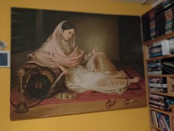 Shisha rokende vrouw op tapijt - Kunstwerk uit Udaipur beschikbaar voor biedingen