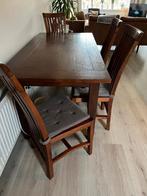 Teakhouten eethoek compleet 165 cm lang en 85 cm breed, Ophalen, Zo goed als nieuw, 4 tot 6 stoelen