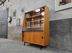 Mid Century Design Highboard | Vintage Vitrine Kast Zwart 2, Glas, Gebruikt, Ophalen of Verzenden, Minder dan 150 cm