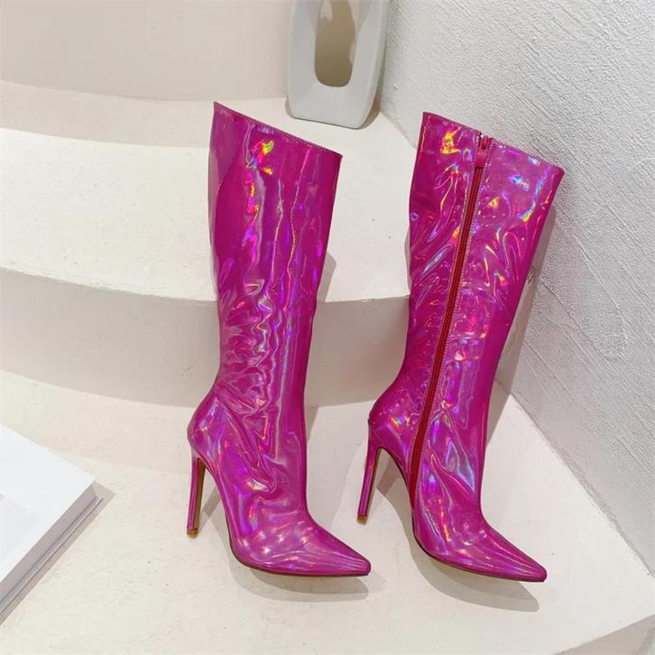 Roze glimmende hoge dames laarzen, Kleding | Dames, Schoenen, Nieuw, Hoge laarzen, Roze, Verzenden